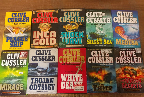 Lot of 10 Clive Cussler Hardcover Books Dirk Pitt Fargo Oregon Kurt Bell *RANDOM