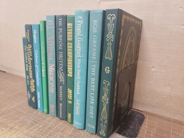 Lot of 6 Hardcover GREEN Shades Books for Staging Prop Decor Gold Silver Lettrng